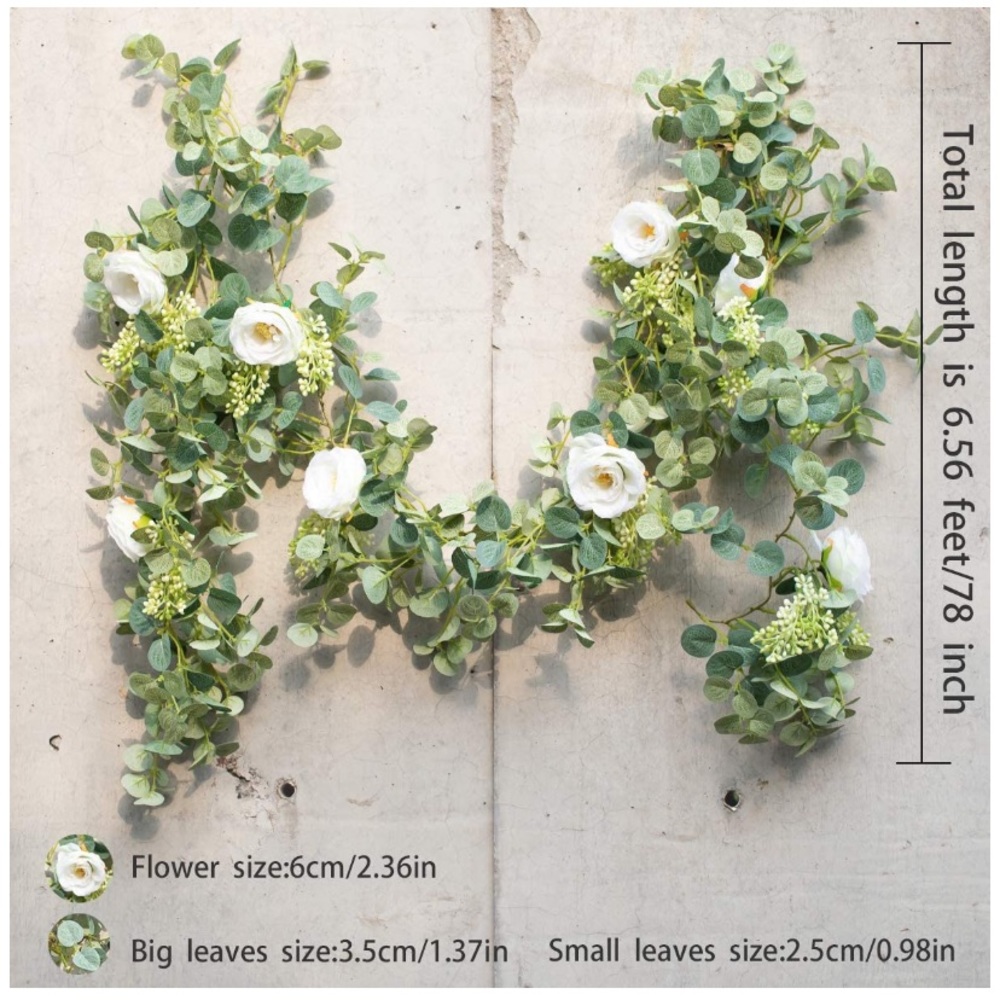 Artificial Eucalyptus Garland with Champagne Roses - Picture 6 of 11
